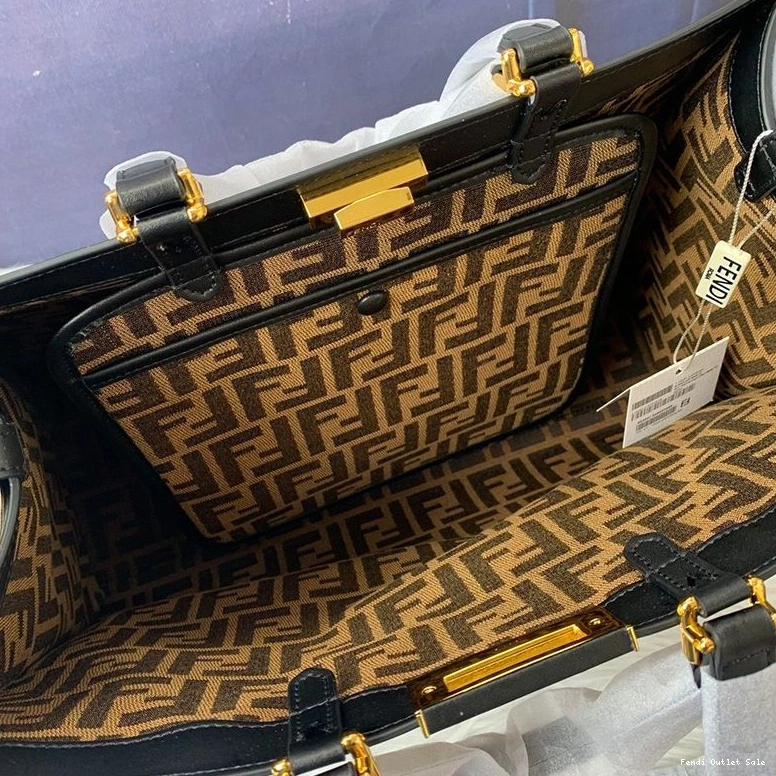 Affordable X-Tote Motif Fabric Fendi Peekaboo Coffee In Medium Black FF 0731